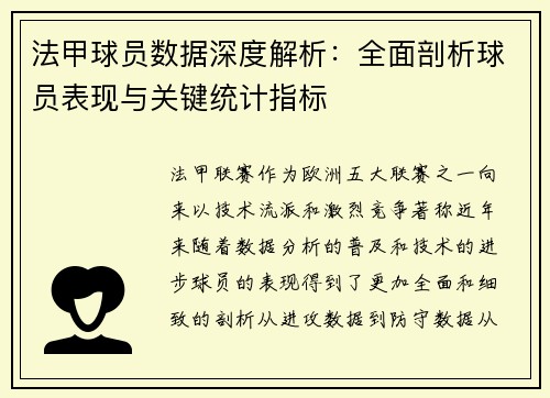 法甲球员数据深度解析：全面剖析球员表现与关键统计指标